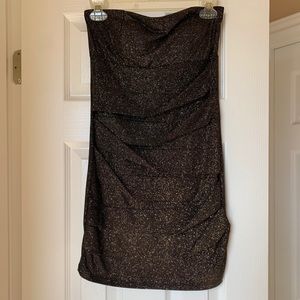 Strapless black with gold sparkle dress